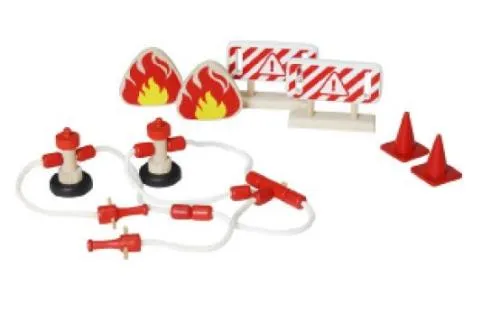 Löschzubehör-Feuerwehr-ökologisches Holz-Spielzeug – Bio-Holzspielzeug – Naturholz-Spielzeug-reale Nachbildung-Rollenspiel - Hydranten-Pylonen-Schläuche-Warnbarken