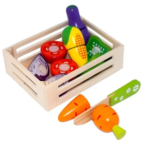 Spiellebensmittel Set - mit Gemüse, Holzstiege und Holzmesser