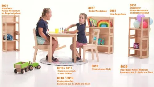 Massivholz-Kinderzimmer-Bank-Moebel-Set