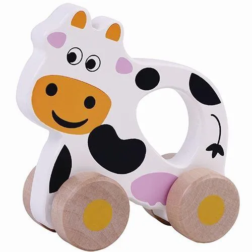 Hand-Schiebetier Kuh - Bio-Babyspielzeug – Feinmotorik fördern – pädagogisches Spielzeug – Waldorf geeignet – Frühförderung
