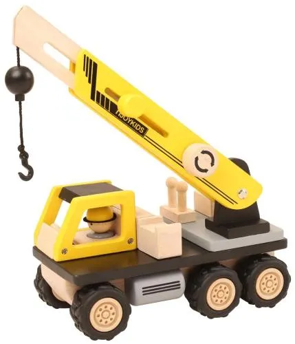 Kranwagen-Baustellen-Fahrzeug | Kinder-Holz-Fahrzeug 85713