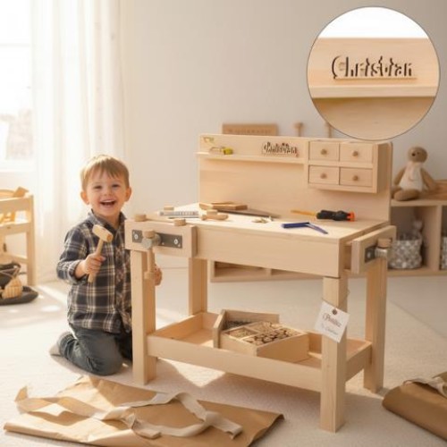Kinder Werkbank - Personalisierbar 3D Holzbuchstaben im Kinderzimmer