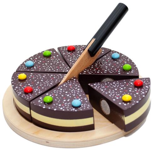Schneide Torte rosa mit Tablett und Messer Spielkuchen für die Kinderküche 