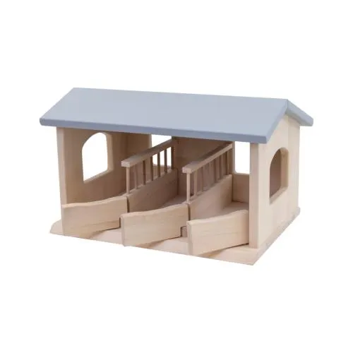 Holz-Spielzeug-Pferdestall mit grauem Dach 4381
