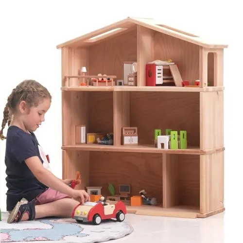Puppenhaus 3-stöckig | Kinder-Holz-Puppenstube | Puppen-Spielzeug-Zubehör