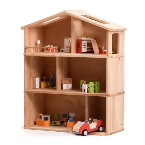Puppenhaus 3-stöckig | Kinder-Holz-Puppenstube | Puppen-Spielzeug