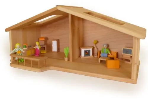 Puppenhaus "Elsa" aus massivem Buchenholz - Puppenstube,Kinder-Holz-Spielzeug,Bauernhof,vielseitige Spielmöglichkeiten