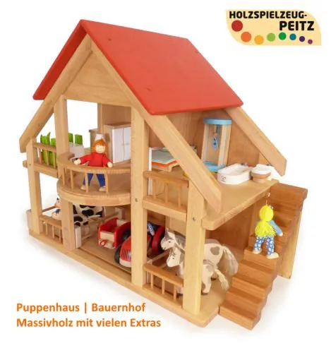 Bauernhof-Puppenhaus-Holz-Tiere