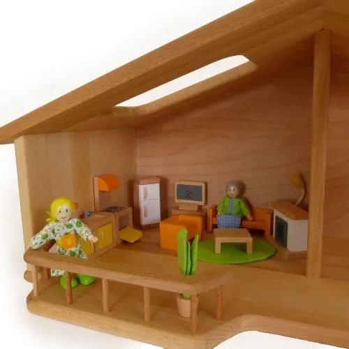 hochwertige Puppenstube-Puppenhaus "Elsa" aus massivem Buchenholz - Kinder-Holz-Spielzeug,Bauernhof,vielseitige Spielmöglichkeiten