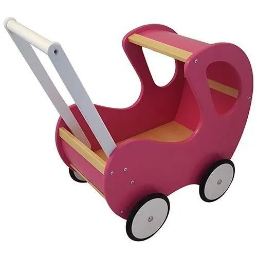 Fuchsia Puppenwagen | Rosa Rot Puppenwagen | Kleinkinder puppenwagen | Puppenwagen mit Himmel | Holzpuppenwagen