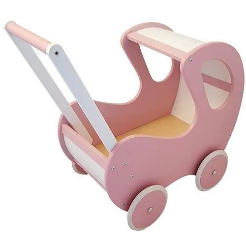 Puppenwagen mit Himmel | Holz DW 18-6020-4 pink-white | rosa-weiß | Lauflernwagen