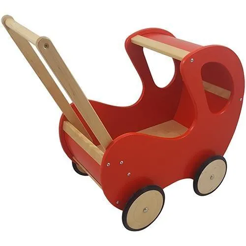 Roter Puppenwagen | Puppenwagen mit Himmel | Holzpuppenwagen | Puppenwagen für kleinkinder | Kinderspielzeug Puppenwagen
