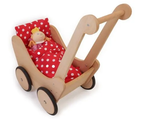 Holz-Puppenwagen mit Puppe