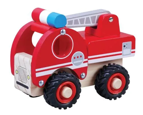 Kleines Spiel-Feuerwehrauto | Massivholz | Kinder-Feuerwehr mit Gummireifen RS 349-öko-bio-rot-Geburtstagsgeschenk