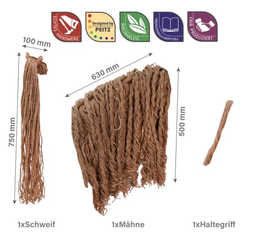 Preview: Mähne STRUPPI für Holzpferd mit Schweif & Haltegriff | 100% Naturprodukt aus Sisalseil | Holzpferd Ersatzmähne wetterfest Preview: Mähne für Holzpferd Abmessungen