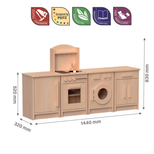 Preview: Kinder Küchenzeile mit Miniküche, Kühlschrank & Waschmaschine aus Buchenholz für Krippen Preview: Kinder Küchenzeile mit Miniküche, Kühlschrank & Waschmaschine aus Buchenholz für Krippen