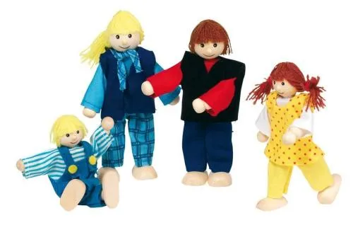Goki Biegepuppen Junge Familie 51955 - Bio-Babyspielzeug – Feinmotorik fördern – pädagogisches Spielzeug – Waldorf geeignet