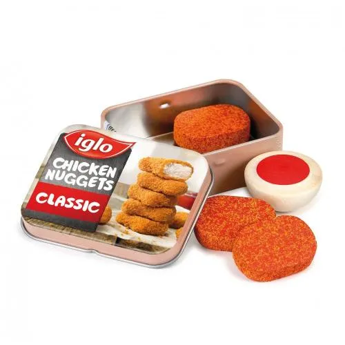 Chicken Nuggets 4er Set - Spiellebensmittel aus Holz für Kaufladen & Kinderküche