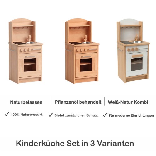 Spielküche Däumelinchen - In Natur, Pflanzenöl behandelt und/oder weiß Kombination