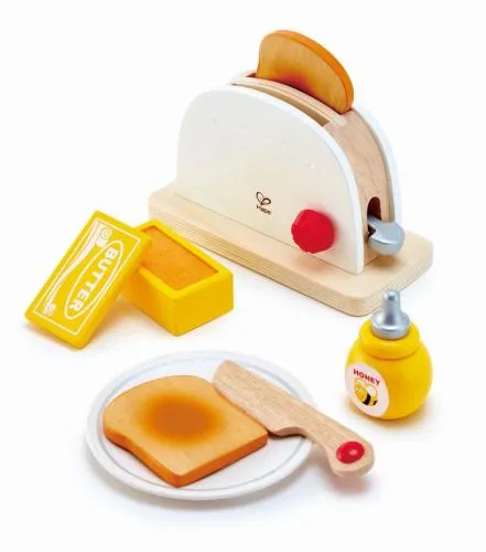 Toaster Set aus Holz - 7-teilig - mit Toastscheiben, Teller und Zubehör