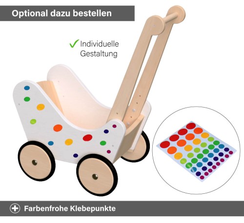 Lauflernwagen Puppenwagen - Farbenfrohe Klebepunkte optional dazu bestellen