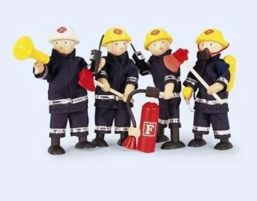 Feuerwehrmännchen aus Holz mit Ausrüstung