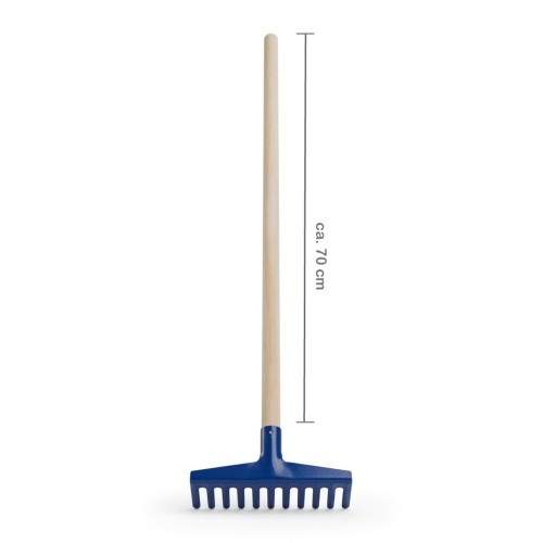 Blauer Kinder-Rechen aus Metall mit Holzstiel Metallrechen für Kinder mit zehn Zinken Gartenwerkzeug Kinder roter Rechen