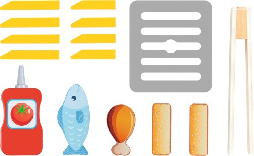 Zubehör Set für Kinder Fritteuse: Pommes, Fisch, Hähnchen und Ketchup