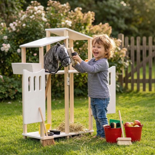 Preview: Hobby Horse Stall für ein Pferd im Garten – Steckenpferd Stall HOTTIHEIMaus Holz