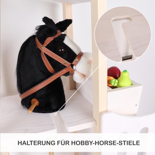 Integrierte Stielhalterung am Hobby Horse Stall – Steckenpferd steht sicher und stabil im Stall