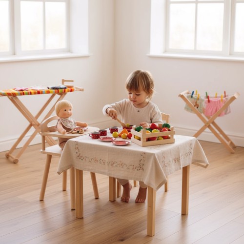 Preview: Puppenhochstuhl STELLA hoch aus Buche Massivholz Natur im Waldorf Design für Baby Puppen Preview: Hochstuhl für Puppen