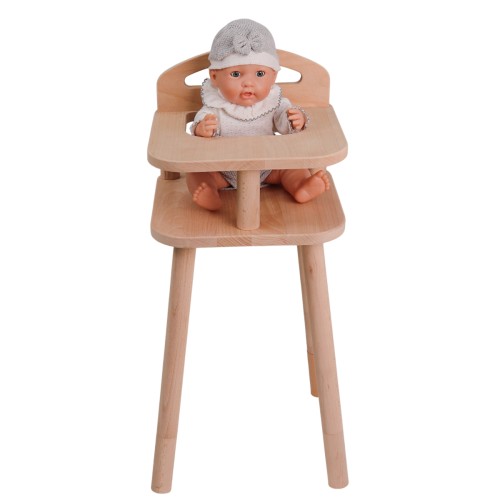 Preview: Puppenhochstuhl STELLA hoch aus Buche Massivholz Natur im Waldorf Design für Baby Puppen Preview: Puppenhochstuhl - Seitenperspektive