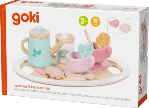 Teeservice aus Holz in der Verpackung