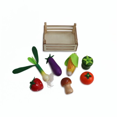 Preview: Holzstiege mit Lebensmittel für Kinder