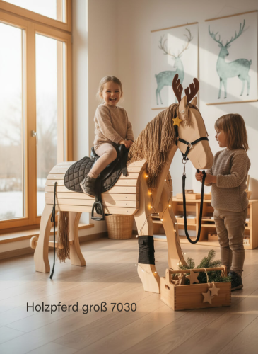 Preview: Holzpferd groß 7030 beauty - weihnachtlich dekoriert - Rentierpferd - Winterausflug