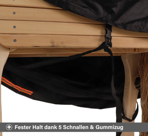 Holzpferd Schutzhülle - Fester Halt dank 5 Schnallen und einem Gummiring