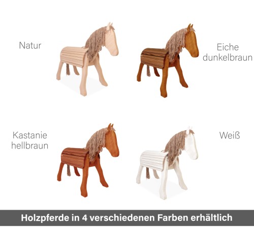 Holzpferd groß in 4 verschiedenen Farben erhältlich - Natur, Kastanie, Eiche & Weiß