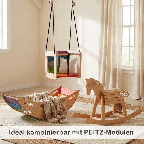 Babyschaukel kombinierbar mit Schaukelpferd und Babywippe aus Holz