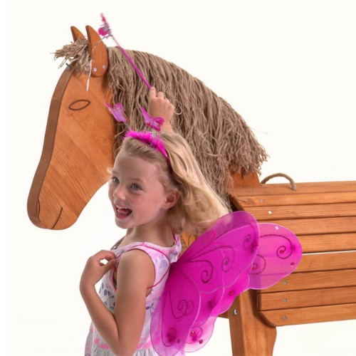 Holzpferd mit Einhorn und Fee