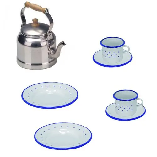 Glückskäfer Kaffeetafel-Set | Wasserkessel, 2 Tassen mit Untertassen, 2 Teller | Spielküchen-Zubehör