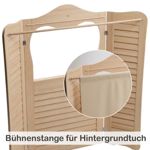 Kasperletheater mit Bühnenstange für Hintergrundtuch und Theaterkulissen