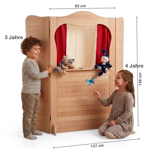Kasperletheater Größe Vergleich Kinder 148 cm hoch Holz Puppentheater