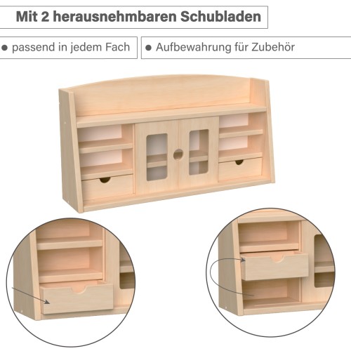 Kaufladen Einsatz aus Holz mit herausnehmbaren Schubladen