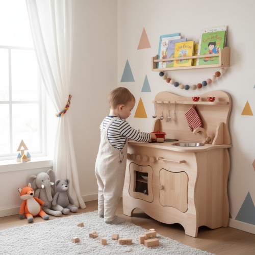 Kinder Holzküche zum Spielen Backen Kochen Spaß haben