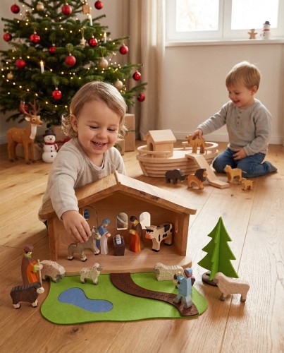 Preview: Kinderkrippe mit Adventsweg - Christliche Holzspielzeuge