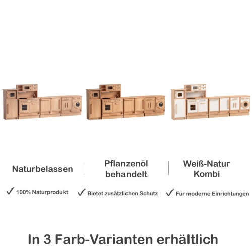 Kinder Küchenzeile Set 8 - Natur, Pflanzenöl behandelt, weiß