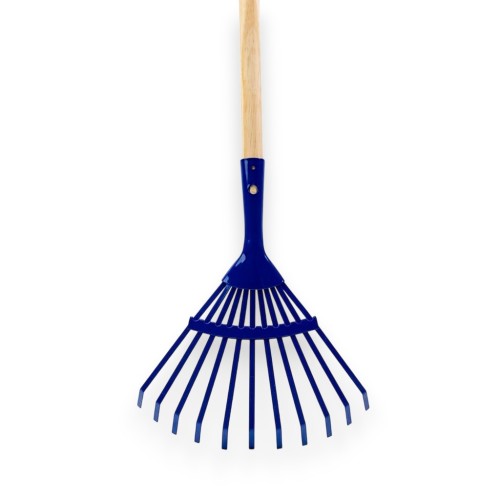 Blauer Kinder-Rechen aus Metall mit Holzstiel Metallrechen für Kinder mit zehn Zinken Gartenwerkzeug Kinder roter Rechen