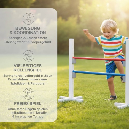 Preview: Kinder Springhürde aus Holz fördert Bewegung, Koordination und freies Rollenspiel mit Hobbyhorse