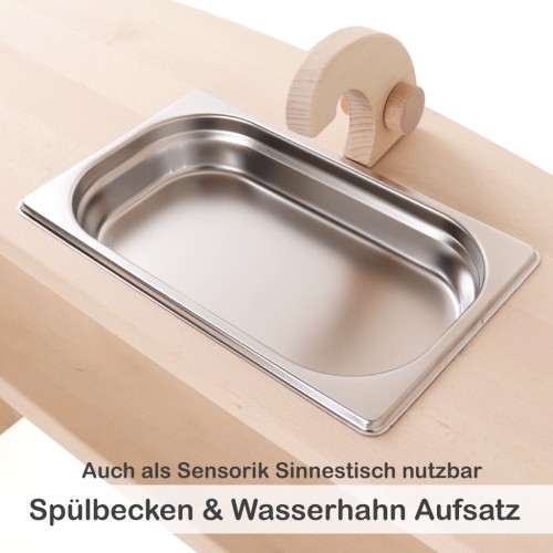 Kinder Spieltheke Buche - Spülbecken und Wasserhahn Aufsatz optional dazu bestellen