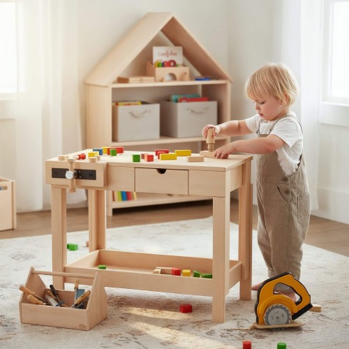 Werkbank für Kinder mit Schraubstock aus Massivholz